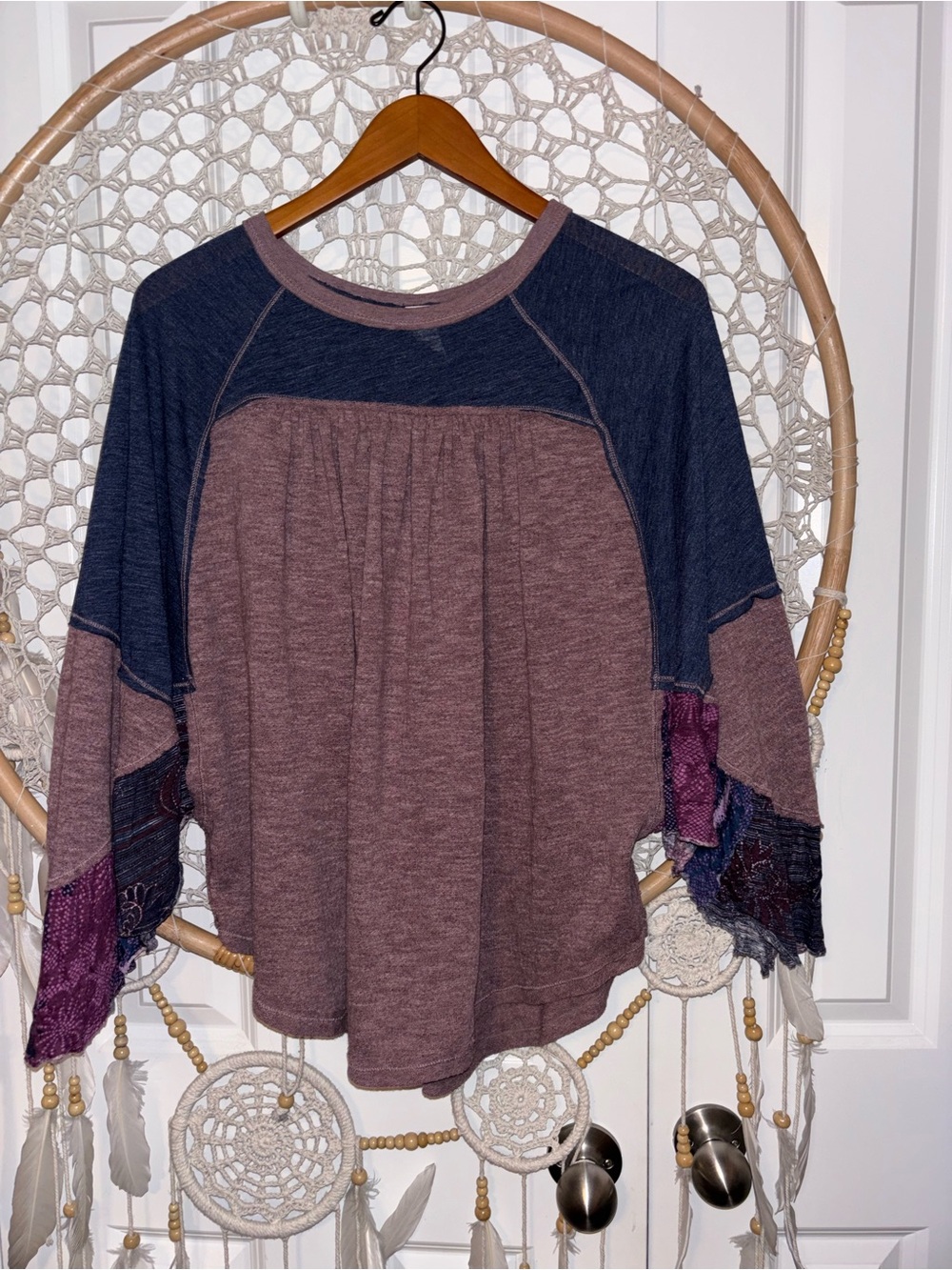 We the Free Boho Patchwork Bell Sleeve Top Size Small A00358 - Picture 2 of 5